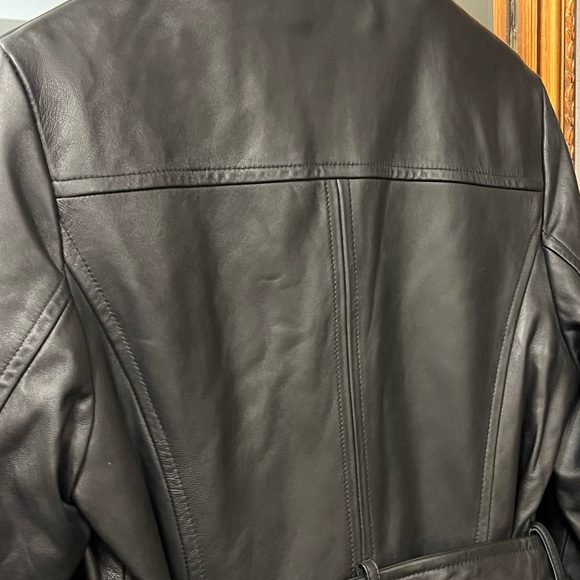 Thinsulate Black Leather Trench Coat - Picture 9 of 12